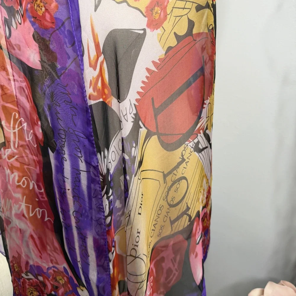 Christian Dior Silk Chiffon Scarf Floral Paris‎ Graphic Purple Italy  66